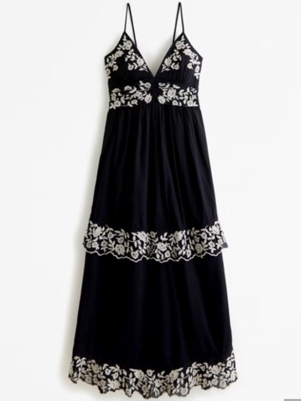 Abercrombie & Fitch Black Maxi Dress with White Floral Embroidery